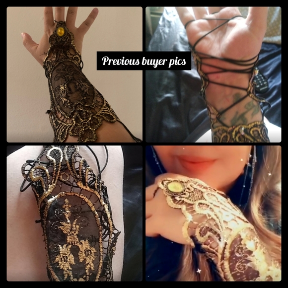 5/25 black Gold steampunk Rhinestone Gothic Glove: a touch of Steampunk Style - Picture 6 of 7